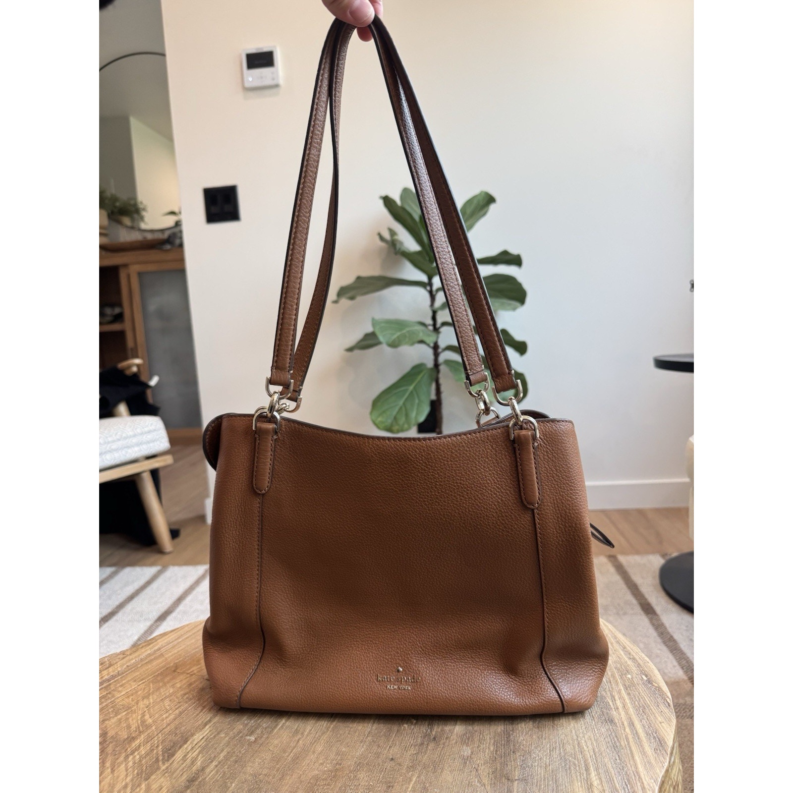 Kate Spade Jackson Triple Compartment Leather Purse Large Warm Gingerbread Tan